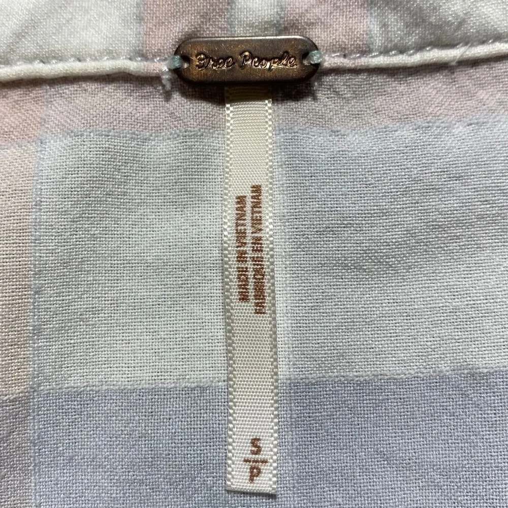 Free‎ People Womens Loveland Pastel Plaid Frayed Hem Button Up Shirt Size Small